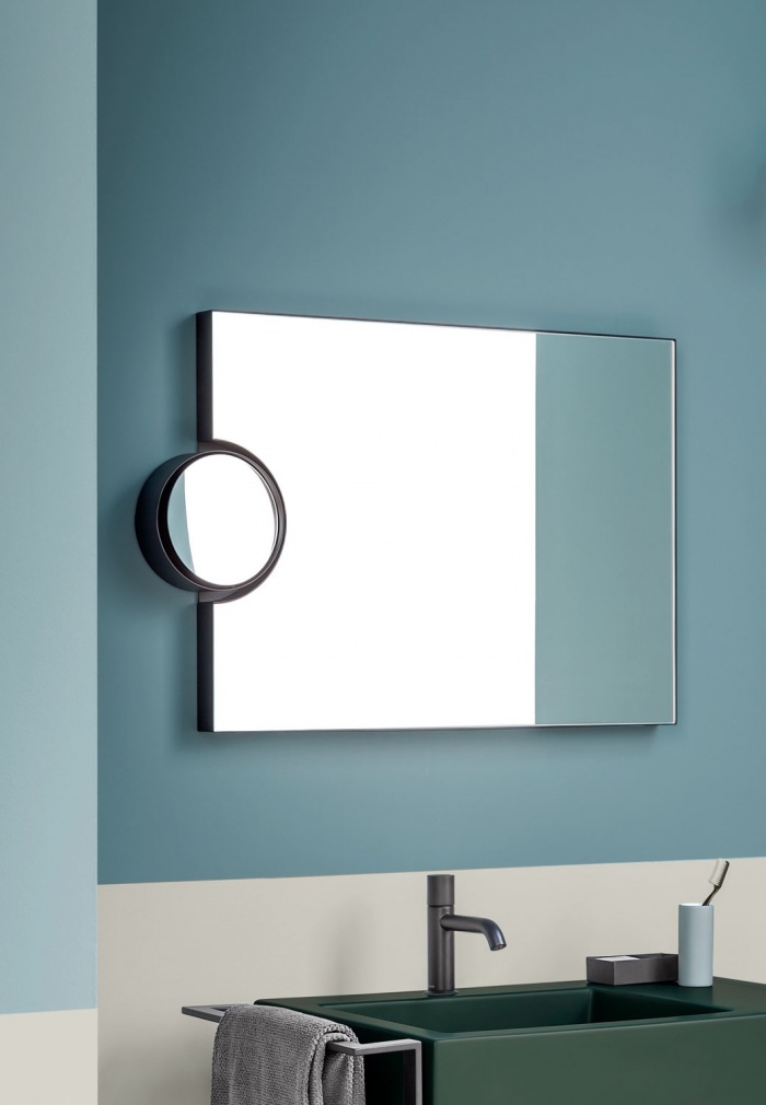 Espejo Polifemo. Acabado Negro Mate. Lavabo Narciso mini, Acabado Muschio