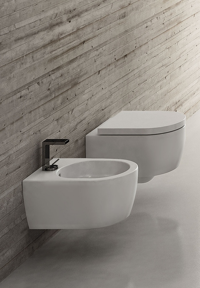 Smile Mini Wall hung Wc and  Bidet Talco finishes.