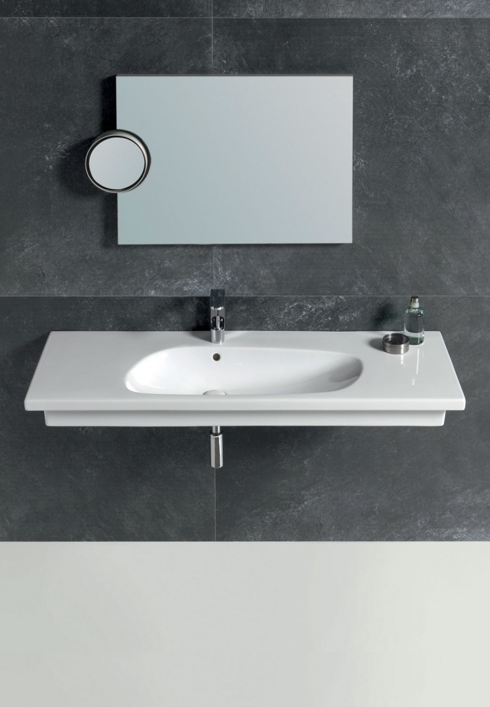 Lavabo Enjoy 120 blanco brillo. Espejo Polifemo acabado Titanio.