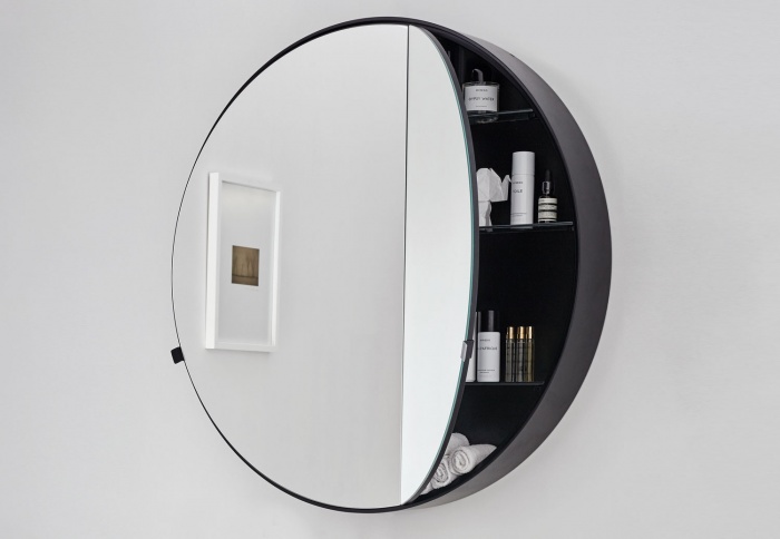 Round Box mirror. Nero Matt finishes.