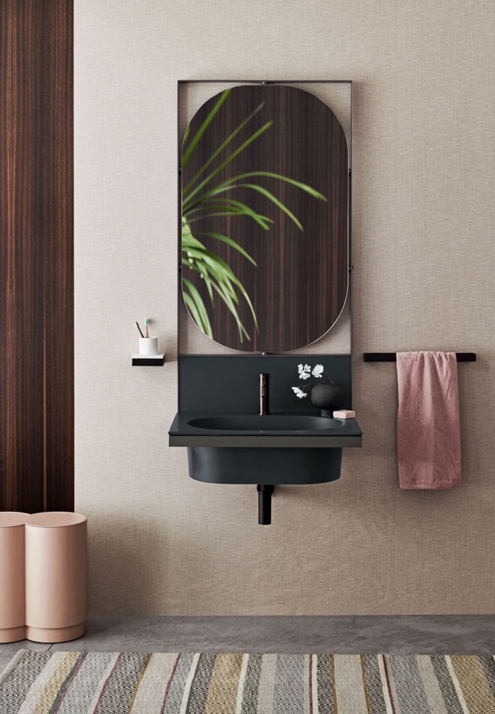 Lavabo washbasin and backsplash, Cemento framework, Black Matt accessories